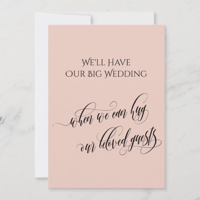Blush Pink When We Can Hug You Postponed Wedding Invitation (Front)