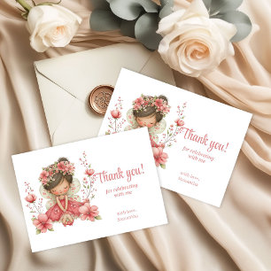 Blush Pink Whimsical Fairy Flowers 2nd Birthday Thank You Card