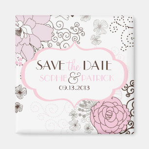 Blush Pink  Whimsical Flowers Save the Date Magnet