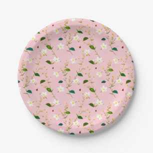 Blush Pink Whimsical Spring Flowers Blossom Paper Plate