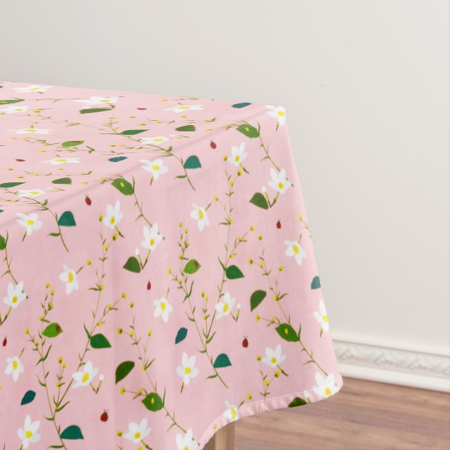 Blush Pink Whimsical Spring Flowers Blossom Tablecloth (In Situ)