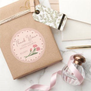 Blush Pink Whimsical Thank You Bridal Shower Classic Round Sticker