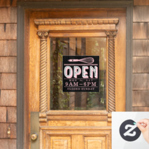 Blush Pink Whisk Open Hours Bakery Business Black Window Cling