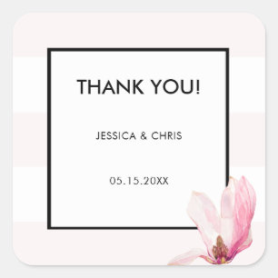 Blush Pink White 3 Stripes Magnolia Thank You Square Sticker