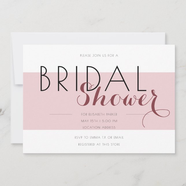 Blush Pink & White Black Texts Bridal Shower Invitation (Front)