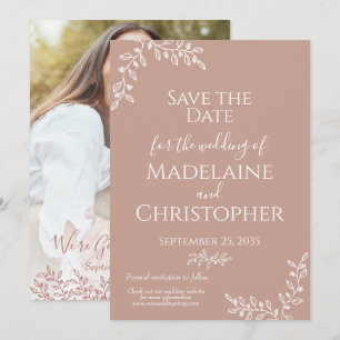 Blush Pink White Botanical Boho Photo Wedding Save The Date