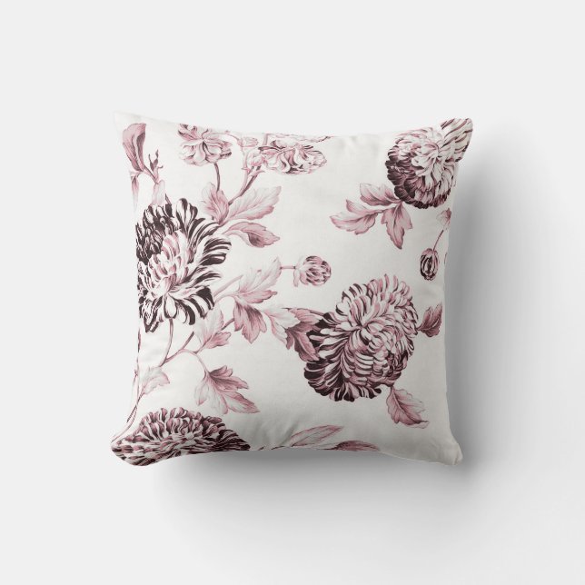 Blush Pink & White Botanical Floral Toile No.2 Cushion (Front)