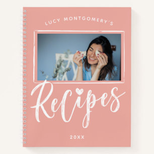 Blush Pink White Brush Script Recipes Photo Notebook