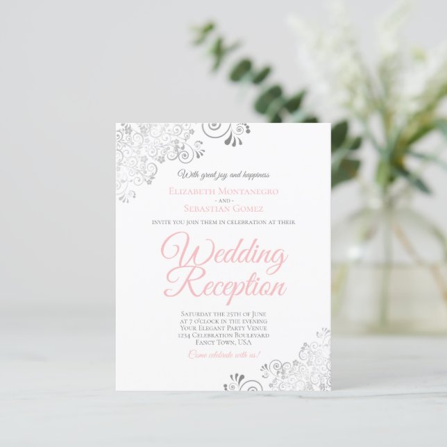 Blush Pink & White BUDGET Wedding Reception Invite (Standing Front)