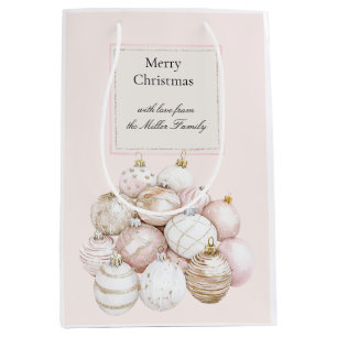 Blush Pink White Champagne Christmas Ornaments Medium Gift Bag