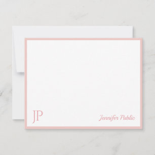 Blush Pink White Chic Handwritten Script Monogram Card