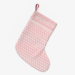 Blush Pink White Christmas Tree Pattern Name Small Christmas Stocking