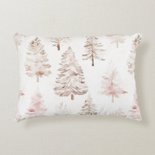Blush pink white Christmas trees Decorative Cushion