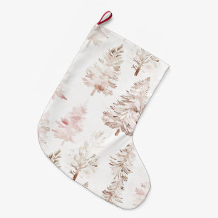 Blush pink white Christmas trees Large Christmas Stocking