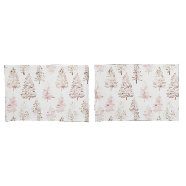 Blush pink white Christmas trees Pillowcase (Front-Set)