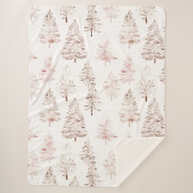 Blush pink white Christmas trees Sherpa Blanket (Front)
