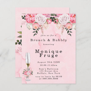 Blush Pink White Coloured Peonies Brunch & Bubbly Invitation