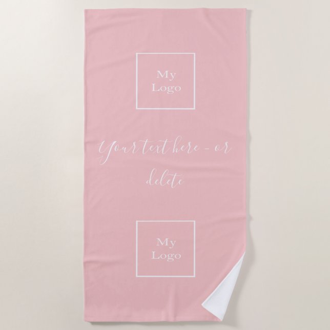 Blush pink white company logo text business  beach towel (Front)