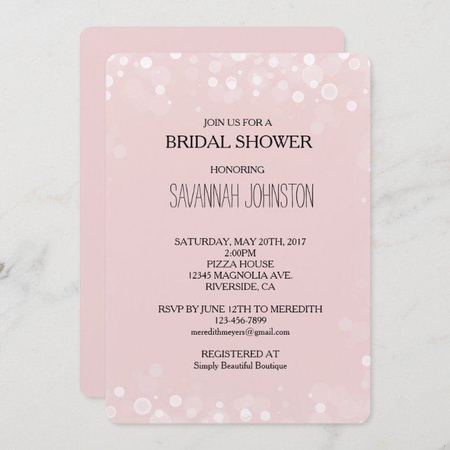 Blush Pink White Confetti Bokeh bridal shower Invitation (Front/Back)