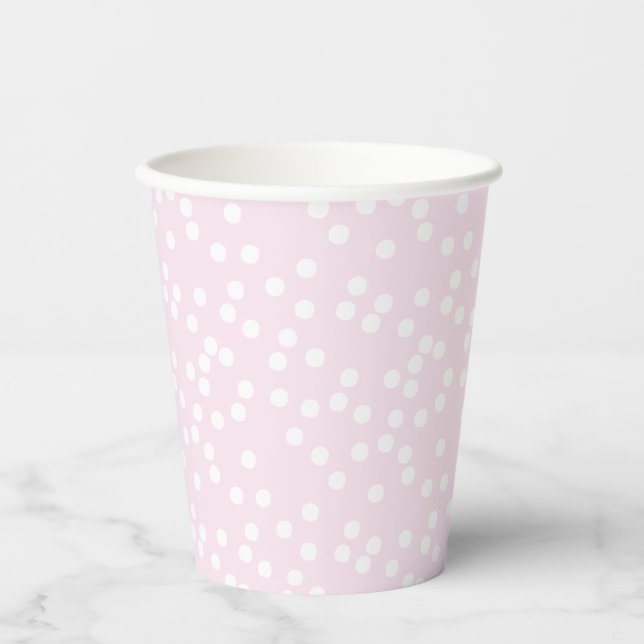 Blush Pink & White Confetti / Polkadots Paper Cups (Front)