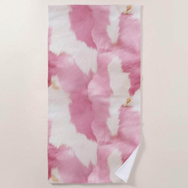Blush Pink White Cowhide Animal Beach Towel (Front)