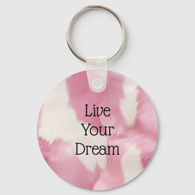 Blush Pink White Cowhide Animal Key Ring (Front)