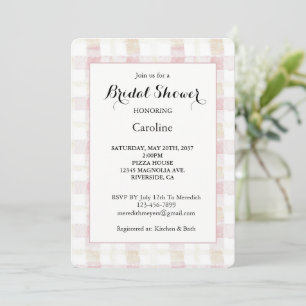 Blush Pink White Cream Plaid Stripes Bridal Shower Invitation