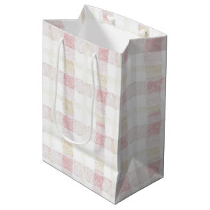 Blush Pink White Cream Plaid Stripes Bridal Shower Medium Gift Bag