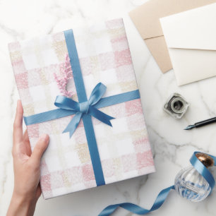 Blush Pink White Cream Plaid Stripes Bridal Shower Wrapping Paper