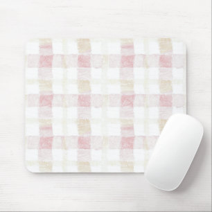 Blush Pink White Cream Plaid Stripes Mouse Mat