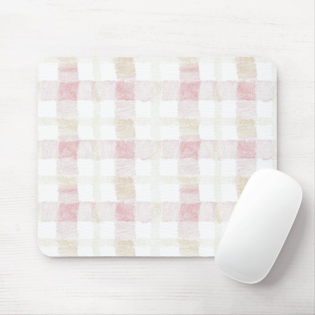 Blush Pink White Cream Plaid Stripes Mouse Mat (With Mouse)