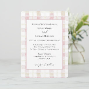 Blush Pink White Cream Plaid Stripes Wedding Invitation