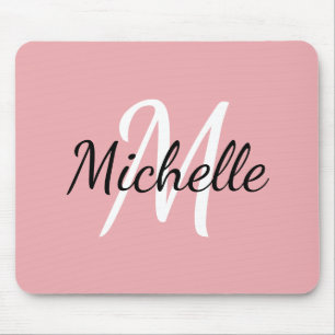 Blush Pink & White Custom Monogram Add Your Name Mouse Mat