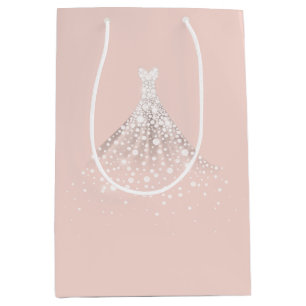 Blush Pink White Diamonds Wedding Dress Medium Gift Bag