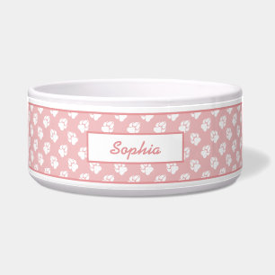 Blush Pink & White Dog Paw Pattern And Custom Name