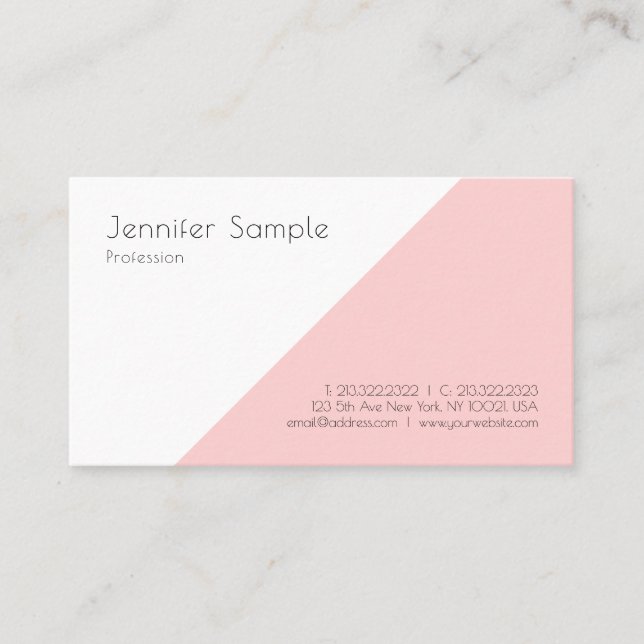 Blush Pink White Elegant Modern Simple Template Business Card (Front)