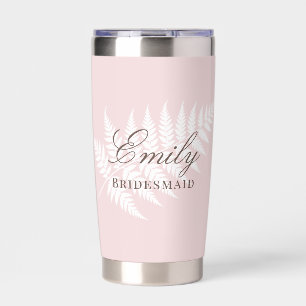 Blush Pink White Fern Elegant Bridesmaid Insulated Tumbler