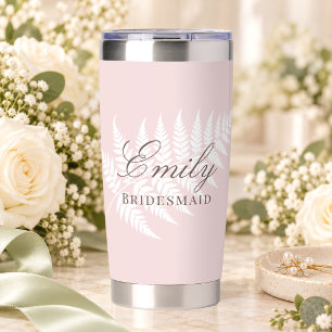 Blush Pink White Fern Elegant Bridesmaid Insulated Tumbler