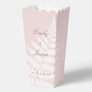 Blush Pink White Fern Elegant Pastel Popcorn Favour Box