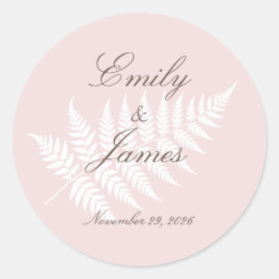 Blush Pink White Fern Minimalist Botanical Classic Round Sticker