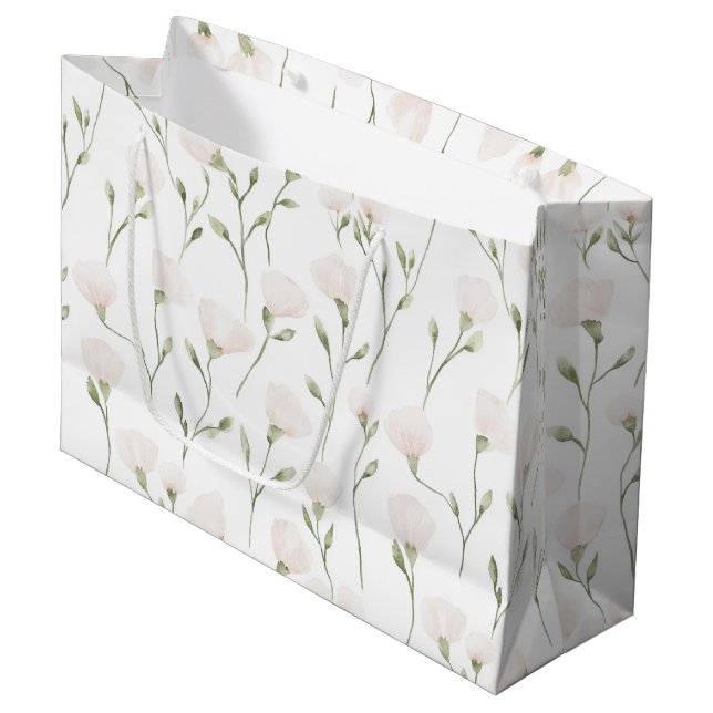 Blush Pink White Floral Birthday Large Gift Bag (Front Angled)