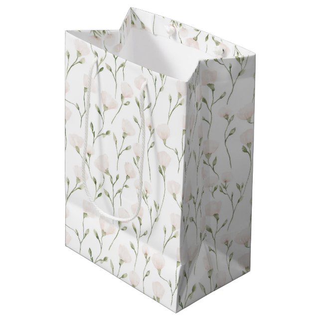 Blush Pink White Floral Birthday Medium Gift Bag (Front Angled)