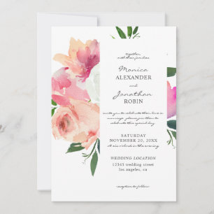 Blush Pink & White Floral Botanical Wedding V3 Invitation