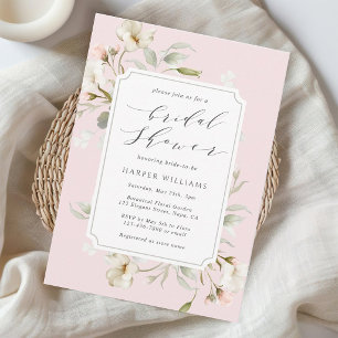 Blush Pink White Floral Bridal Shower Invitation