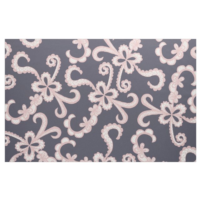 Blush Pink White Floral Lace on Navy Blue Fabric (Yard)
