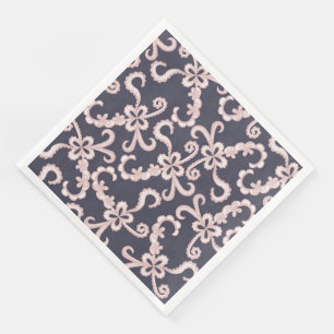 Blush Pink White Floral Lace on Navy Blue Napkin
