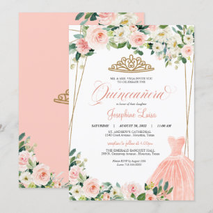 Blush Pink & White Floral Quinceañera Celebration  Invitation