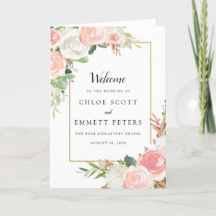 Blush Pink White Floral Wedding Booklet Programme