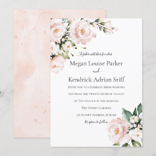 Blush Pink & White Floral Wedding Invitation