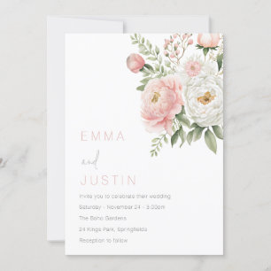 Blush Pink & White Floral Wedding Invitation